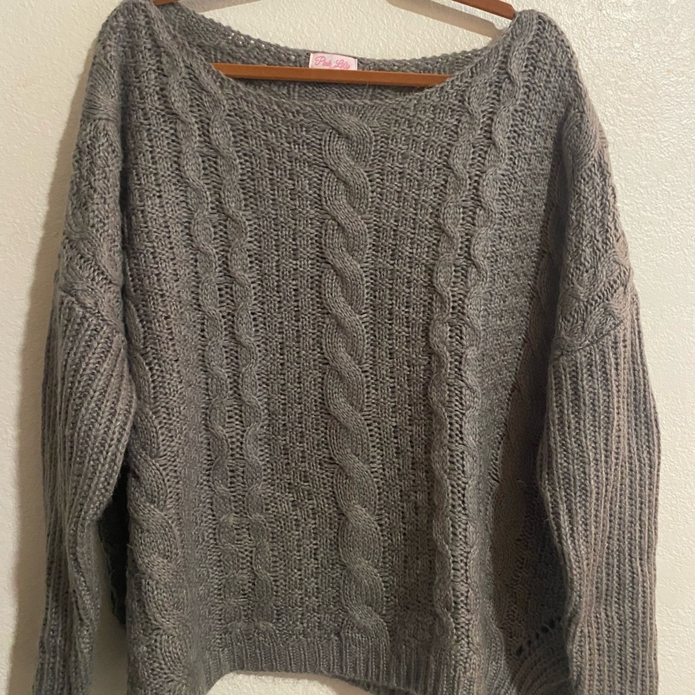Pink Lily Charcoal Cable Knit Sweater